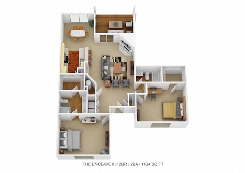 2 bed 2 bath floor plan Aat Four Bridges, Liberty Township, 45044-8380